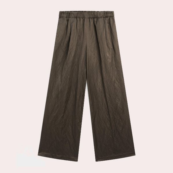 Pantalón ancho satinado efecto arrugado