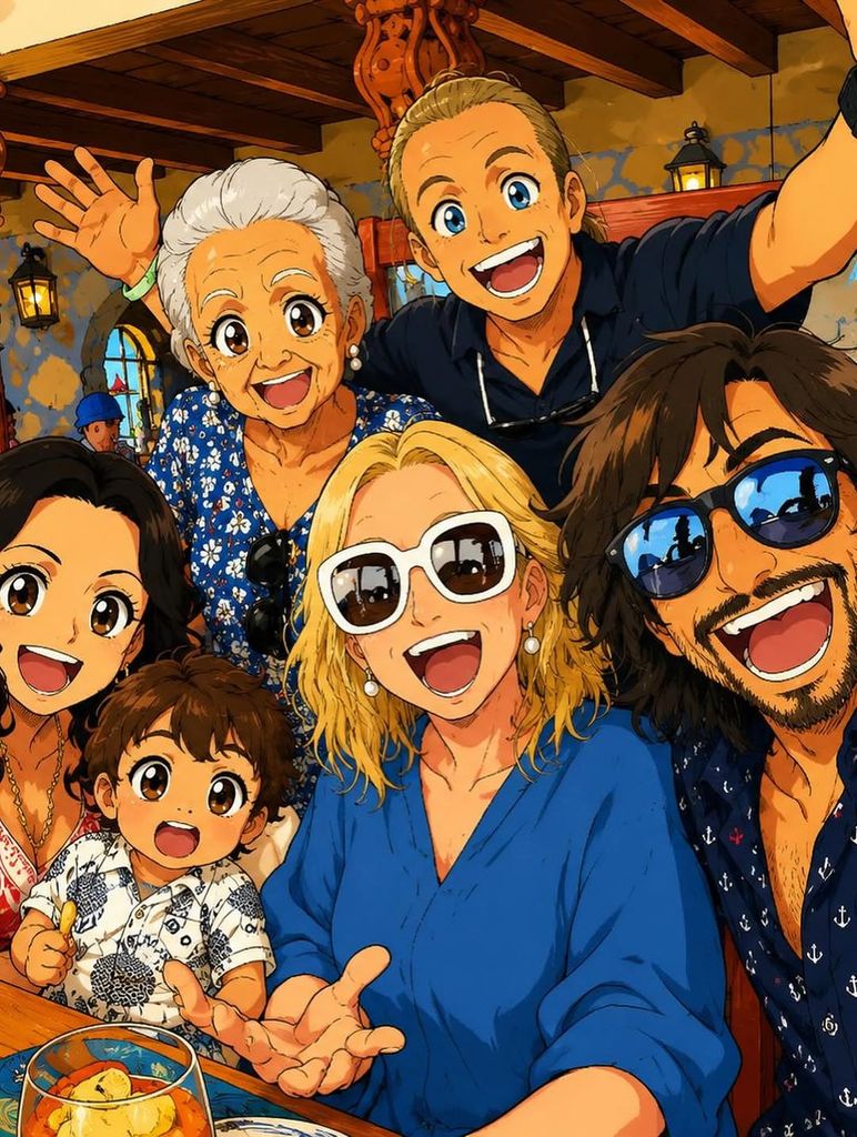 La familia Carmona en una imagen estilo cartoon