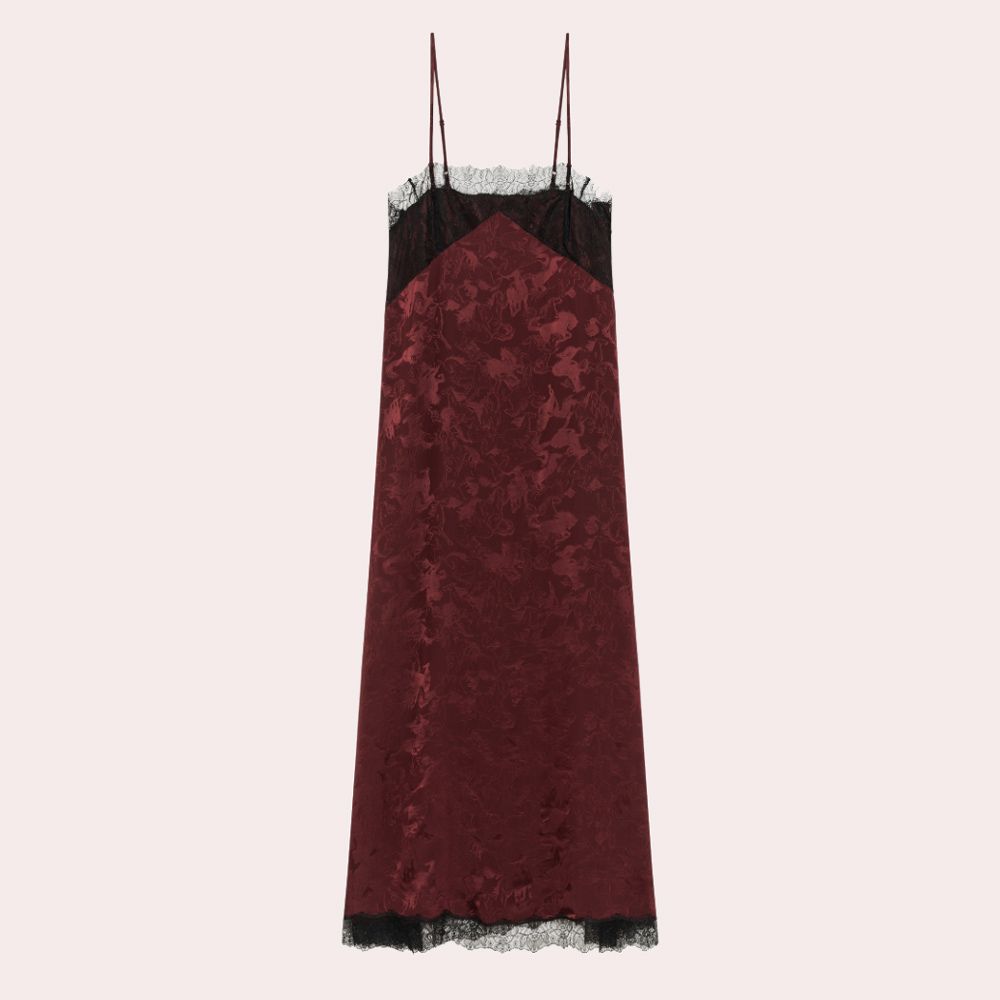 Vestido midi 100% seda estilo lencero con encaje y tirantes ajustables - Zadig & Voltaire - Rojo