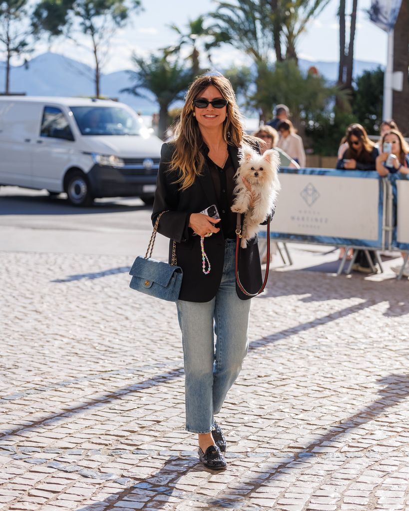 Heidi Klum fue vista llegando al Hotel Martinez junto a su perro. 
