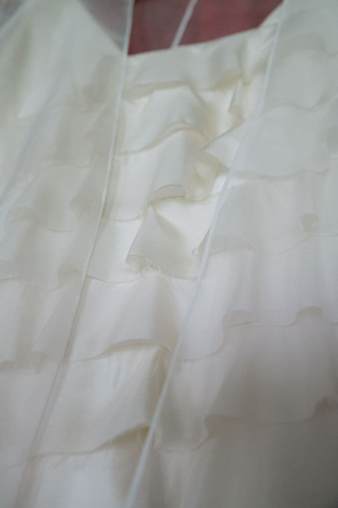 Vestido de novia con volantes y cancán de Ynés Suelves