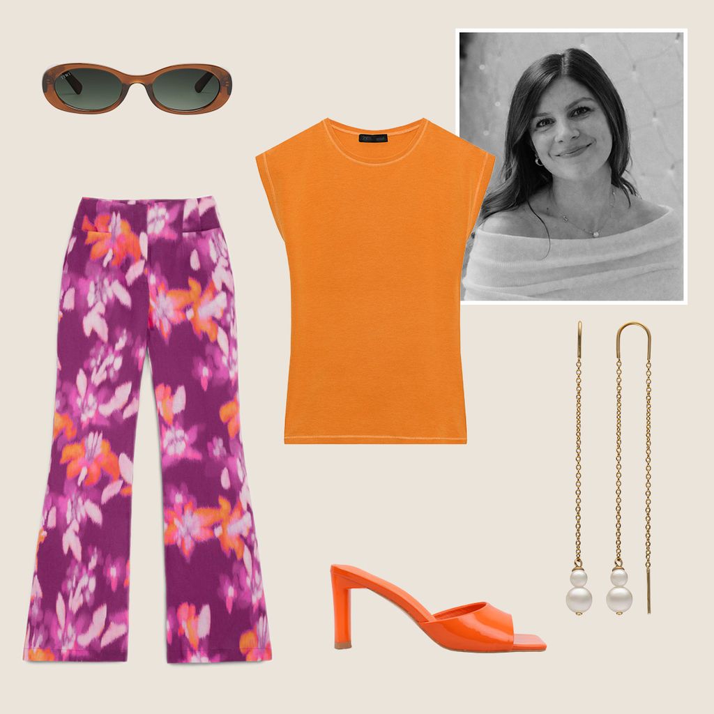Look con pantalón fucsia de estampado floral para verano