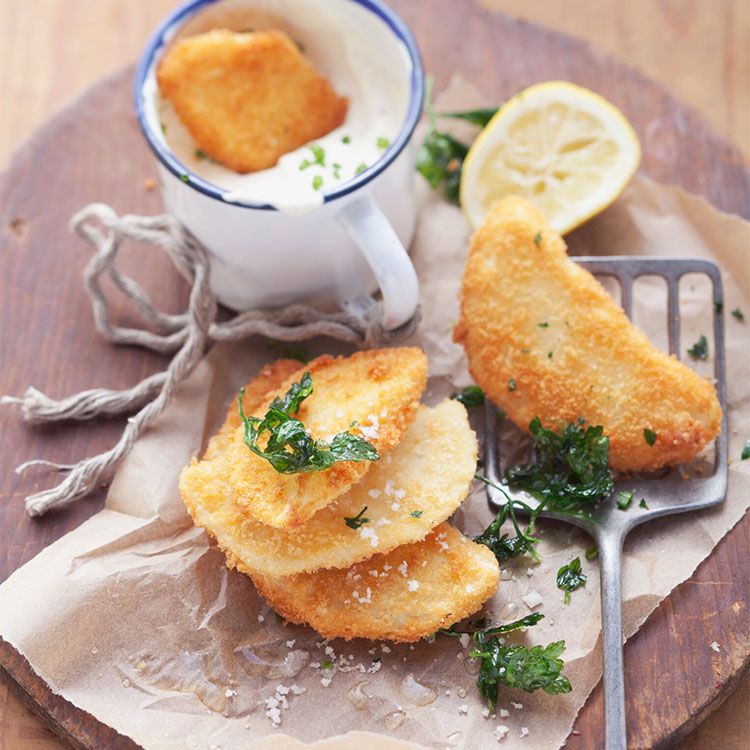 Escalopes de apionabo con quark de hierbas aromáticas