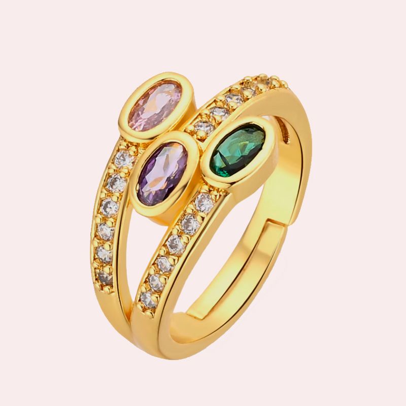 Anillo africa acabado en oro amarillo de 18k con circonita Multicolor Luxenter