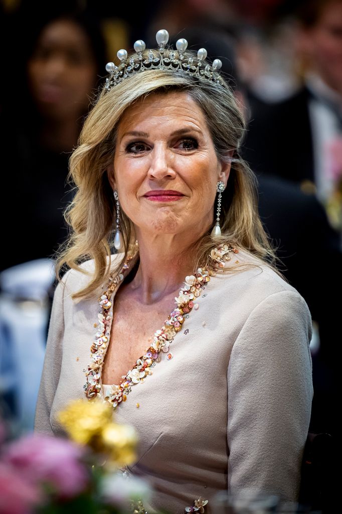 Máxima de Holanda con la antigua tiara de perlas.