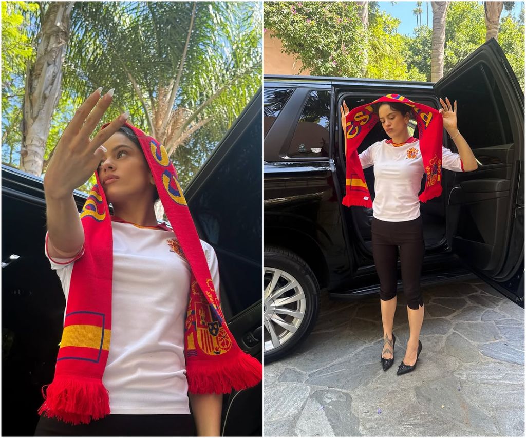 Rosalía dio de qué hablar por su forma de llevar la bufanda de 'La Roja'.