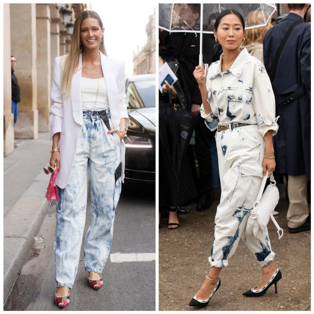 Helena Bordon y Aimée Song con looks compuestos por acid-wash denim