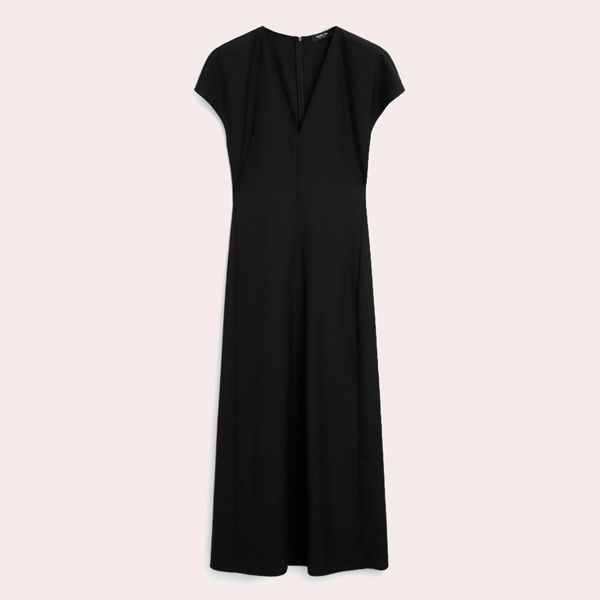 Vestido largo cuello pico con lana