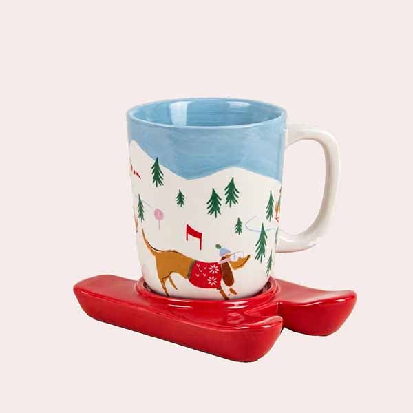 Gaby Juego de Taza y Plato de Gres con Forma de Esquís