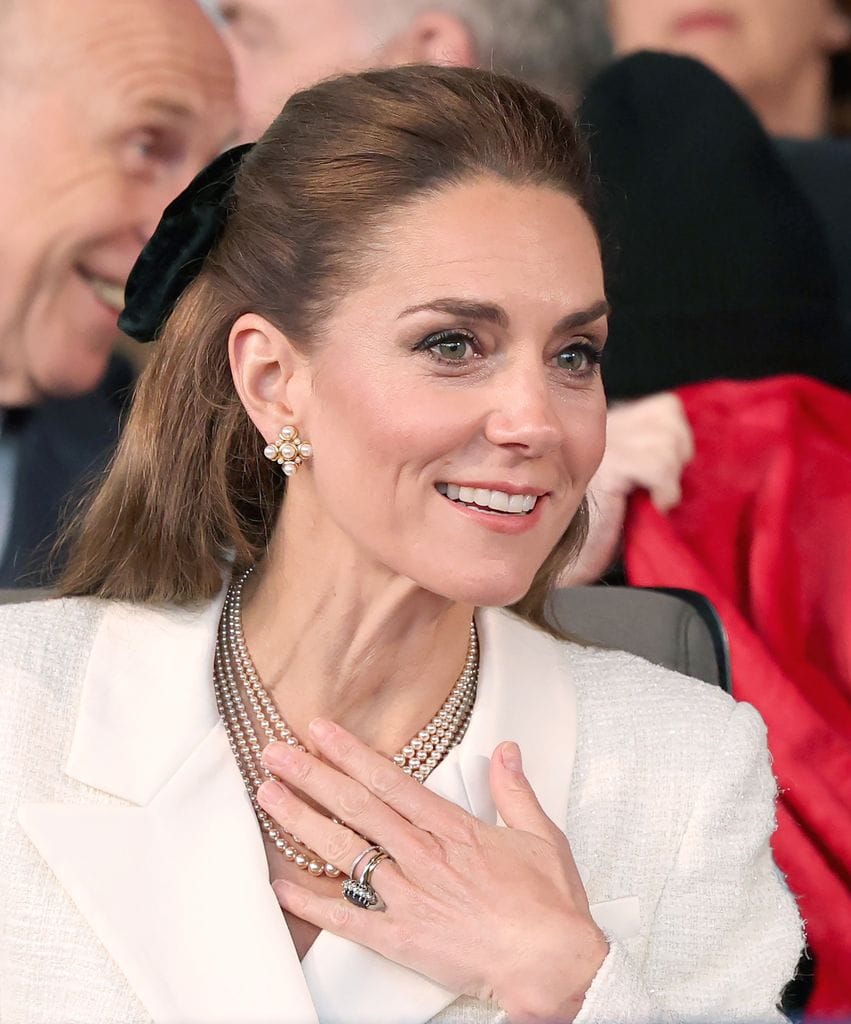 Catherine, Princess of Wales attends a concert to mark the 80th Anniversary of VE Day at Horse Guards Parade on May 08, 2025 in London, England