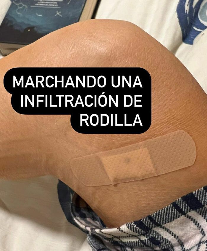 Imagen en su Instagram de una de las medidas que ha tomado Carme para cuidar su rodilla