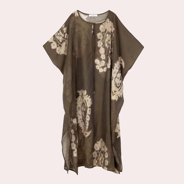 Caftán con estampado maxi paisley y cuello "V" efecto mini solapa con lazada Naulover
