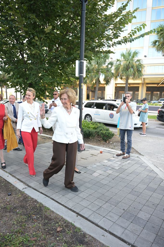 La reina Sofía, a su llegada a la ofrenda floral en Nueva Orleans