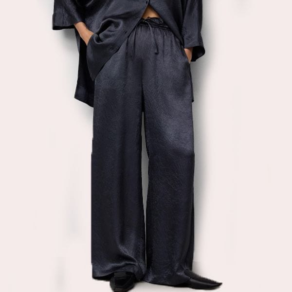 Pantalón recto de mujer pijamero satinado