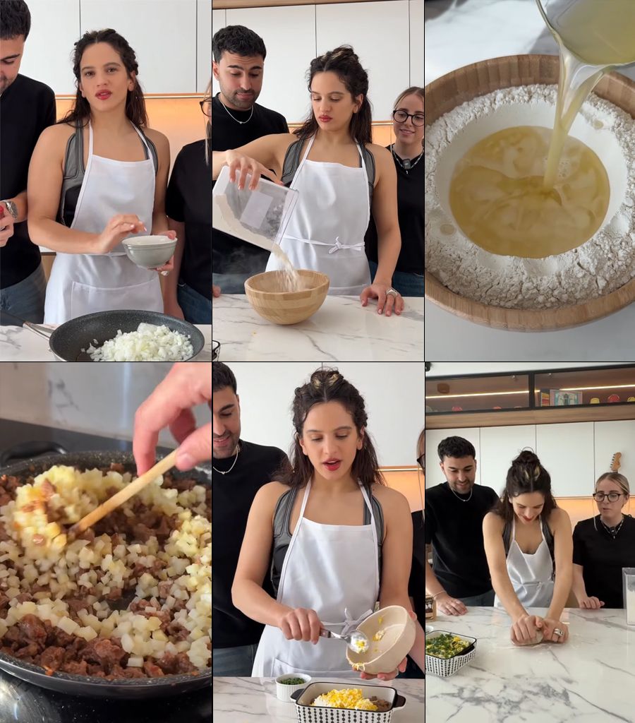 Rosalía, en distintos momentos de la preparación de las empanadas.