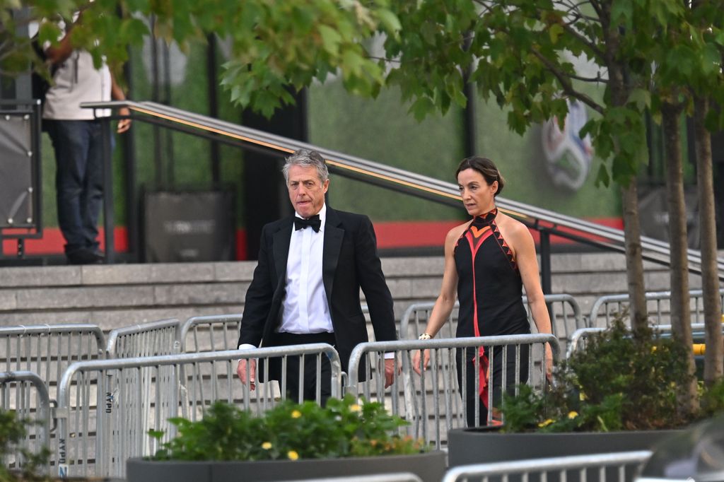 NEW YORK, NEW YORK - JULY 3: Hugh Grant and Anna Elisabet Eberstein arrive at Madison Square Garden on July 3, 2026 in New York City. According to reports, several permits have been filed with New York City around the venue. There have been unconfirmed reports that Taylor Swift and Travis Kelce will be celebrating their wedding in the area. (Photo by Roy Rochlin/Getty Images)