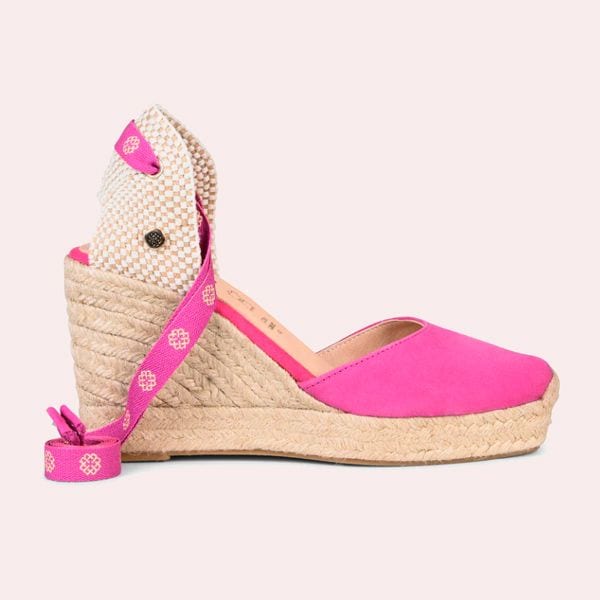 MOMBASA Cuñas de esparto con cinta FUCSIA