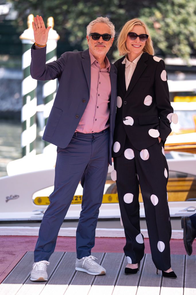VENICE, ITALY - AUGUST 29: Alfonso Cuaron and Cate Blanchett are seen at the Hotel Excelsior at the 81st Venice International Film Festival on August 29, 2024 in Venice, Italy. (Photo by Alessandro Levati/Getty Images)