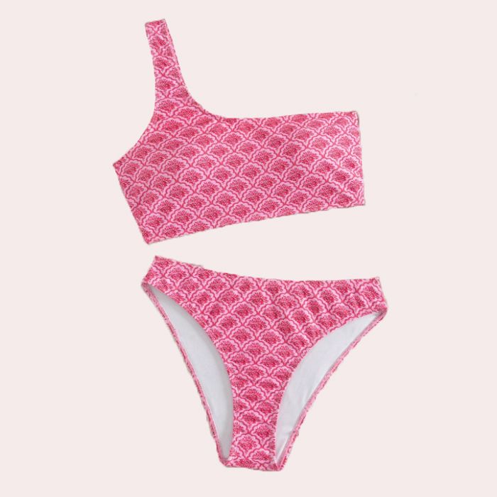 Swim Vcay Bikini de mujer con estampado allover, de cintura baja y con un solo tirante, nueva llegada para el verano