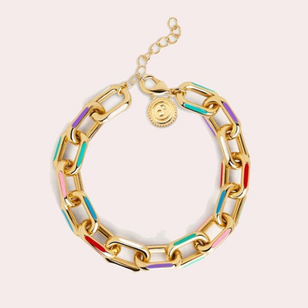 Pulsera Link Rainbow Enamel Acero Baño Oro