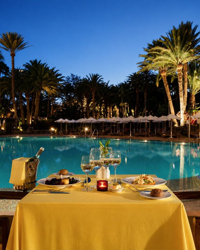 Comida junto a la piscina de Seaside Palm Beach, Maspalomas, Gran Canaria