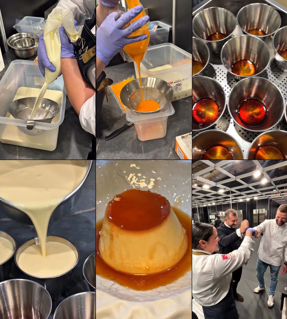 Distintos momentos de la elboración del flan ganador. 