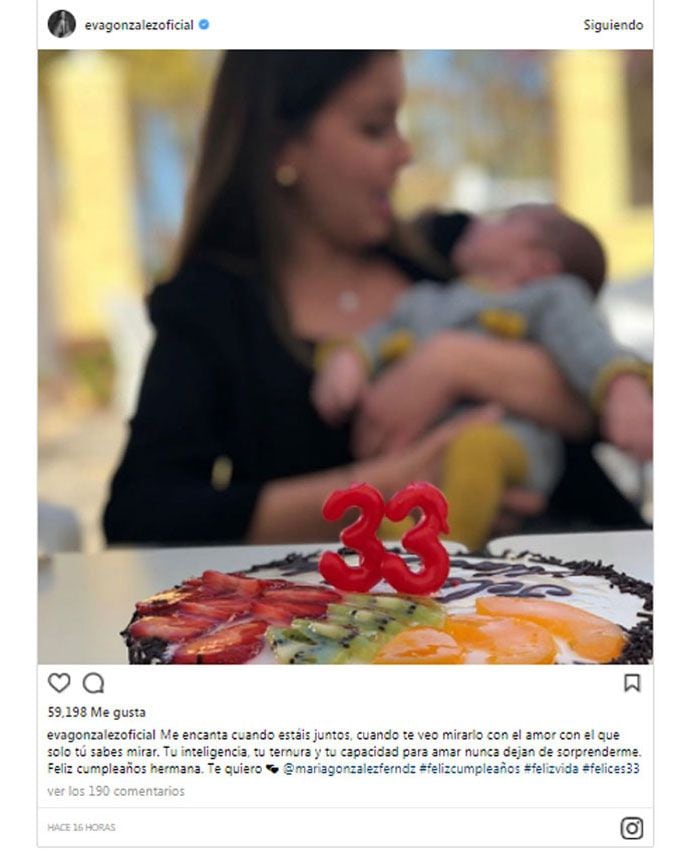 Felicitación de Eva González a su hermana María