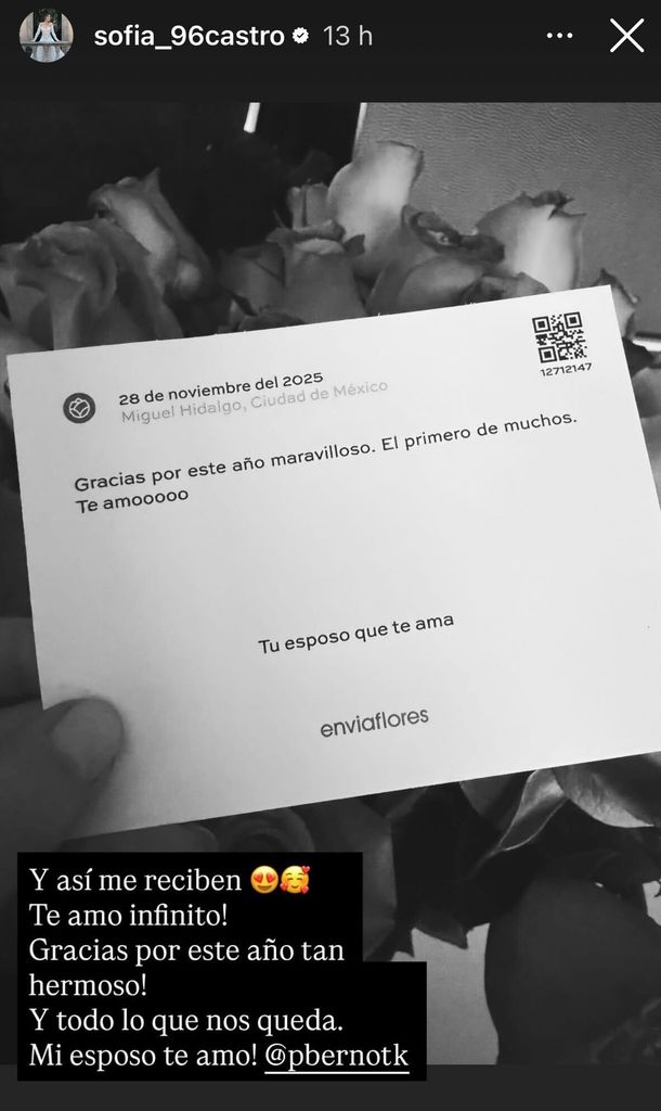 Sofía Castro compartió el detalle que le envió su marido por su aniversario.