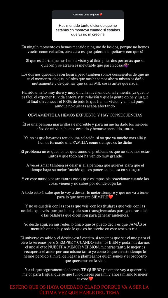 El comunicado de Anita Williams en el que se sincera sobre su relación con Montoya