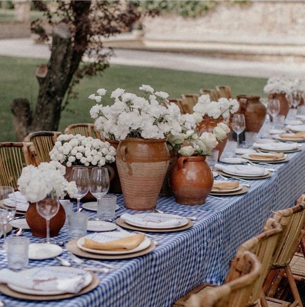 Decoración de bodas con estampado vichy azul
