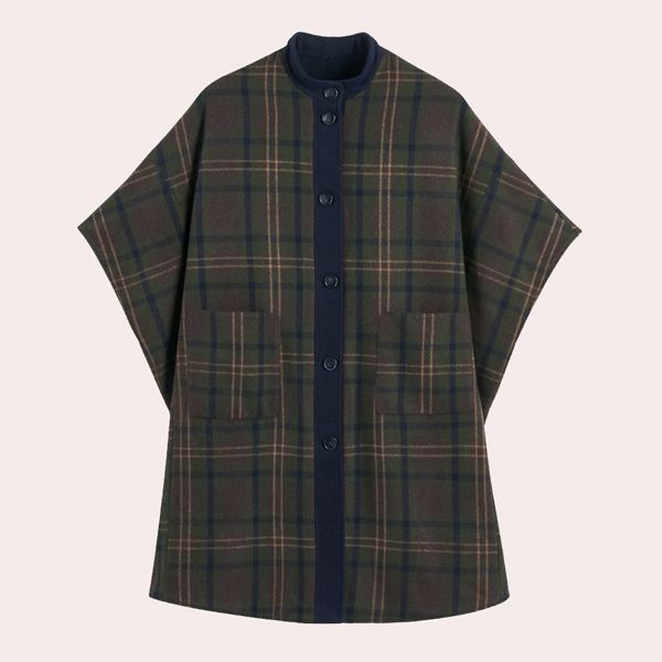 Abrigo tipo capa, de cuadros, reversible