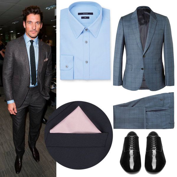 David Gandy, el perfecto ejemplo de gentleman moderno, con traje cuadro Príncipe de Gales y camisa azul, perfectos para una cita de negocios. 