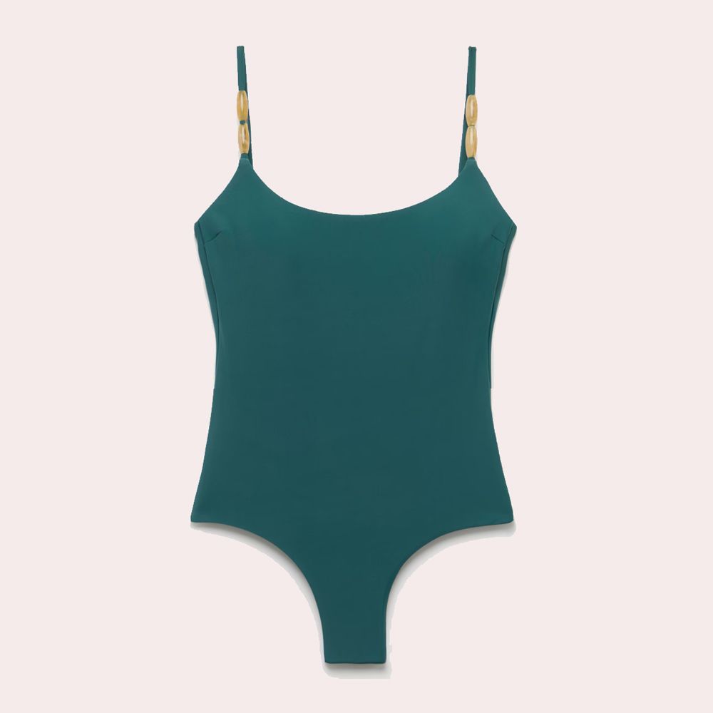 Bañador de poliamida liso de mujer 530 Verde oscuro Énfasis