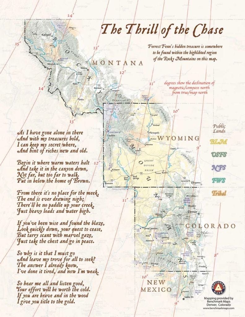 Mapa del tesoro de las Montañas Rocosas de Forrest Fenn y poema