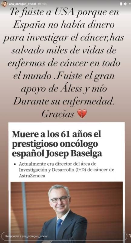 Ana Obregón despide a Josep Baselga, oncólogo de su hijo
