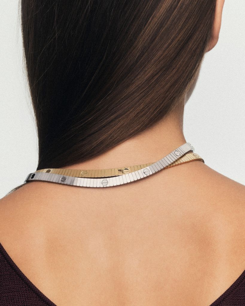 Conjunto de collares superpuestos: oro blanco y oro amarillo