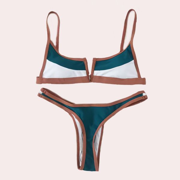 Bikini tipo Tanga en forma de V de mezclilla empalmado