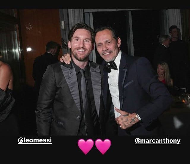 Lionel Messi posó con Marc Anthony en la fiesta de David Beckham.