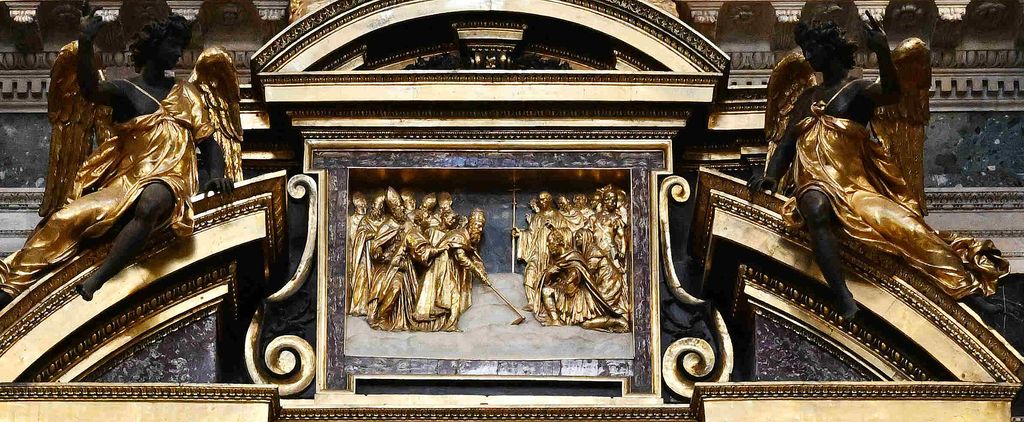 Representación del Milagro de las Nieves: el papa Liberio traza el perímetro de la basílica de Santa María la Mayor en la nieve, Capilla Paulina