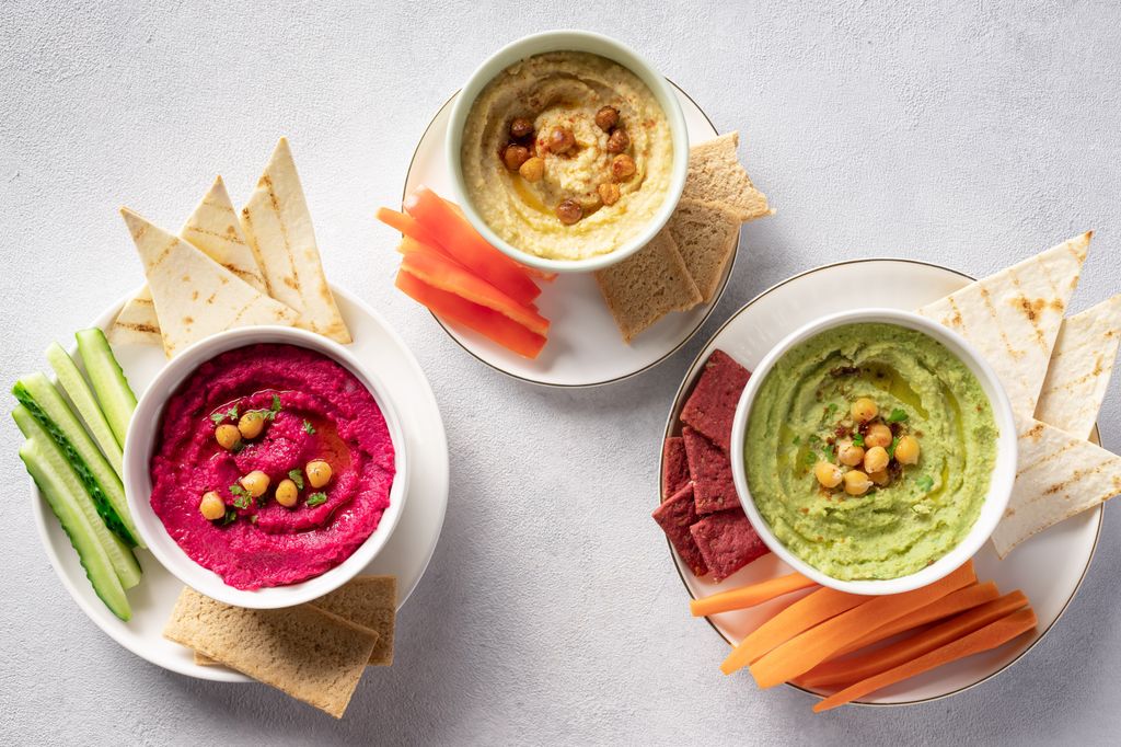 Distintas variedades de hummus.