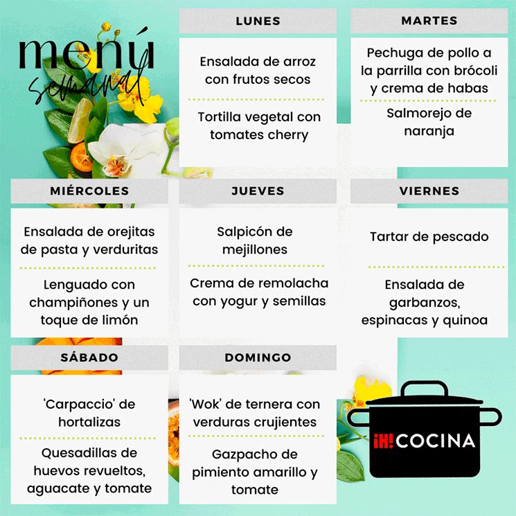Menú semanal del lunes 10 al domingo 16 de julio
