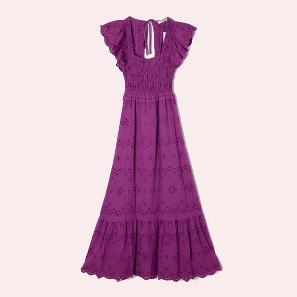 Vestido calados con escote cuadrado morado