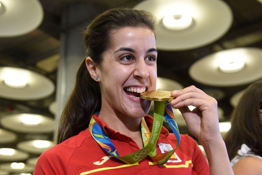 Carolina Marin durante la llegada del equipo olímpico de Rio 2016 a Madrid