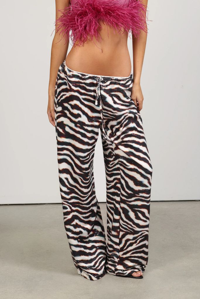 Pantalones de lentejuelas con estampado de cebra de Musée.