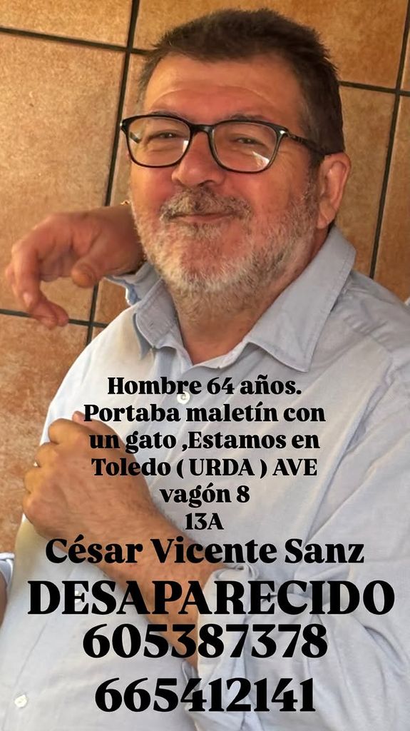 El actor César Vicente hace un llamamiento en redes para encontrar a su padre desaparecido en el accidente de tren en Toledo