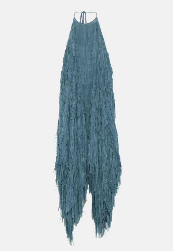 vestido flecos azul