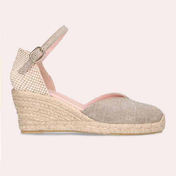 Alpargatas de cuña Deborah de mujer en tela brillante color oro champán Pretty Ballerinas