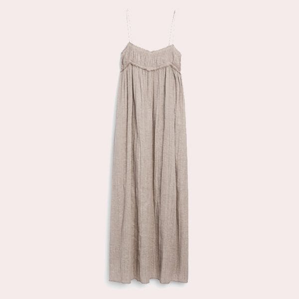 Vestido midi gofrado mezcla lino algodón Massimo Dutti