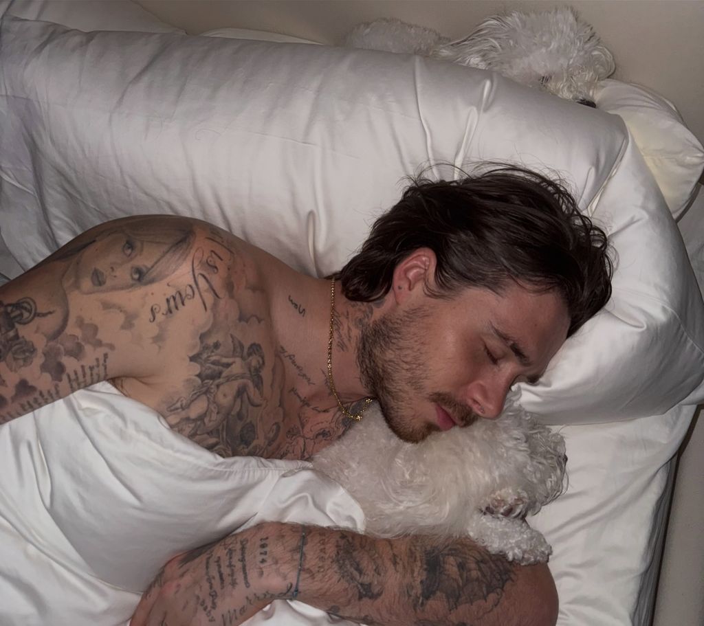 Tierna imagen de Brooklyn durmiendo con su perro
