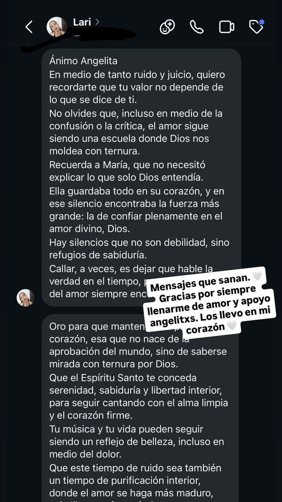 Ángela Aguilar compartió el mensaje de apoyo que le dejó una fan. 